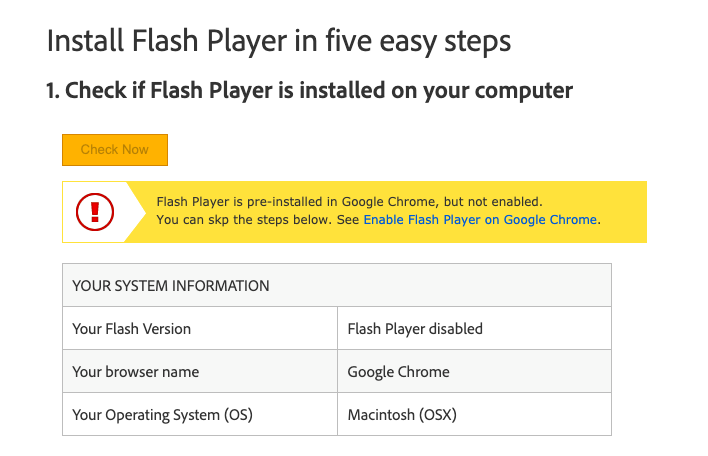 Status Adobe Flash Player Nonaktif