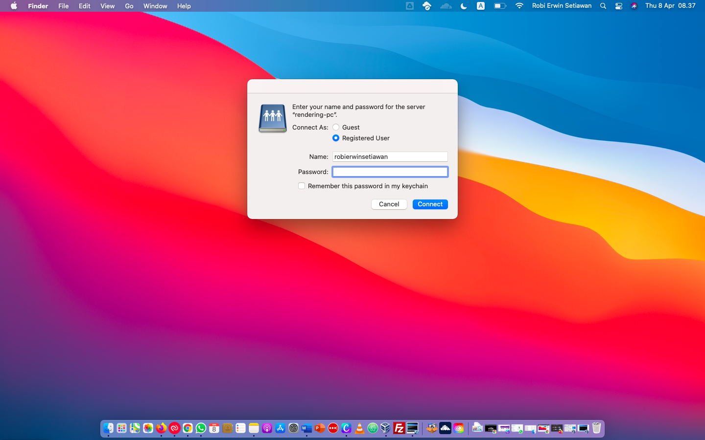 Masukkan username dan password Admin Windows 10 untuk sharing folder dan file antar Mac dan Windows 10