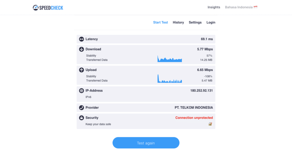 Tutorial Mengetest Kecepatan Internet Dan Jaringan 4 September 30th, 2026 • Blog Situstarget Hasil pengecekan kecepatan internet melalui website SpeedCheck