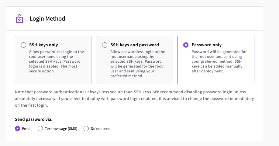 Metode login ke VPS menggunakan password only.