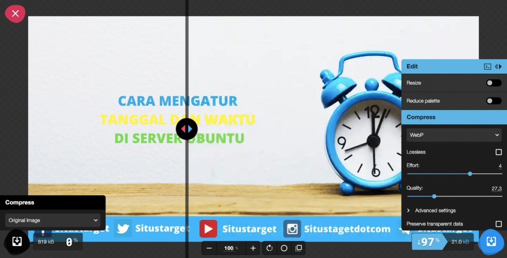 Optimasi Gambar Di WordPress Menggunakan Squoosh 4 September 30th, 2026 • Blog Situstarget Cara convert gambar ke WEBP dengan Squoosh
