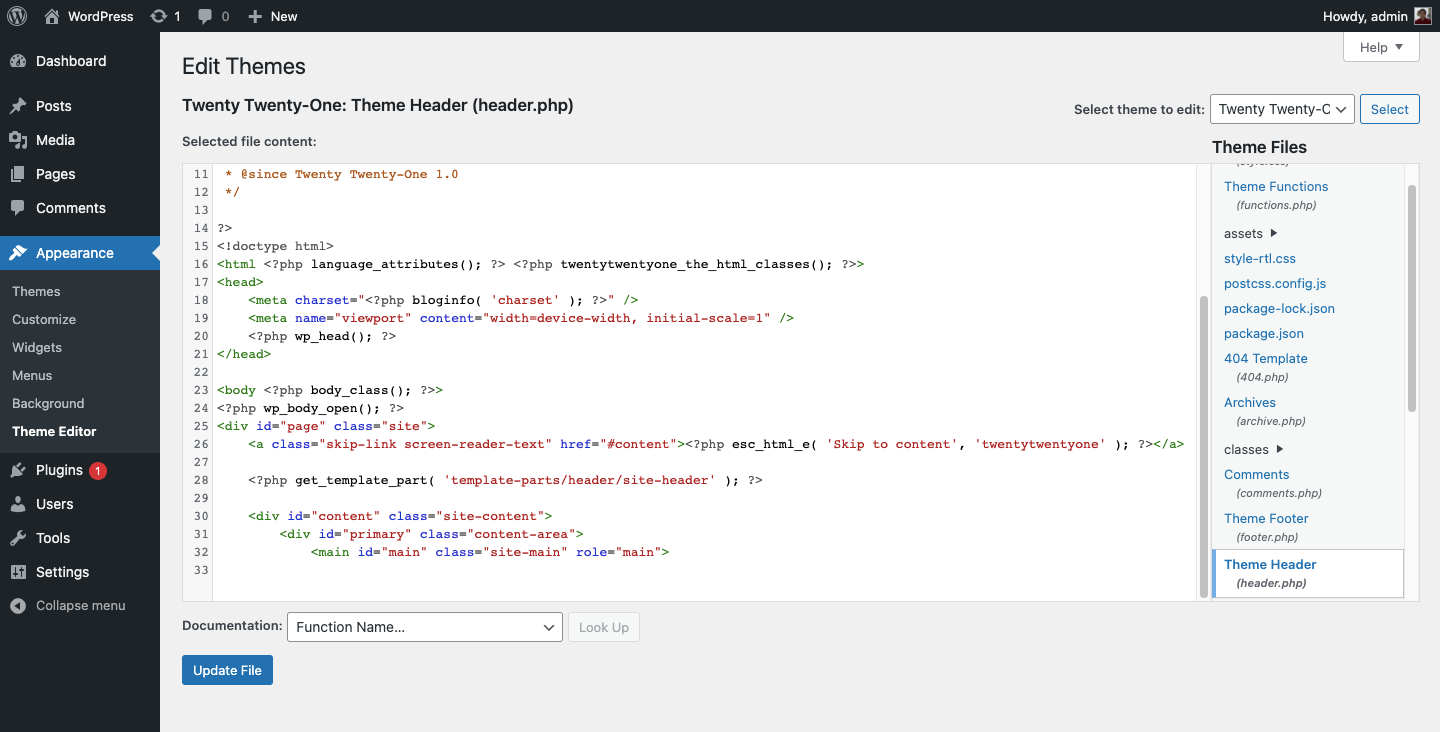 Memasukkan kode javascript ke dalam file header.php WordPress