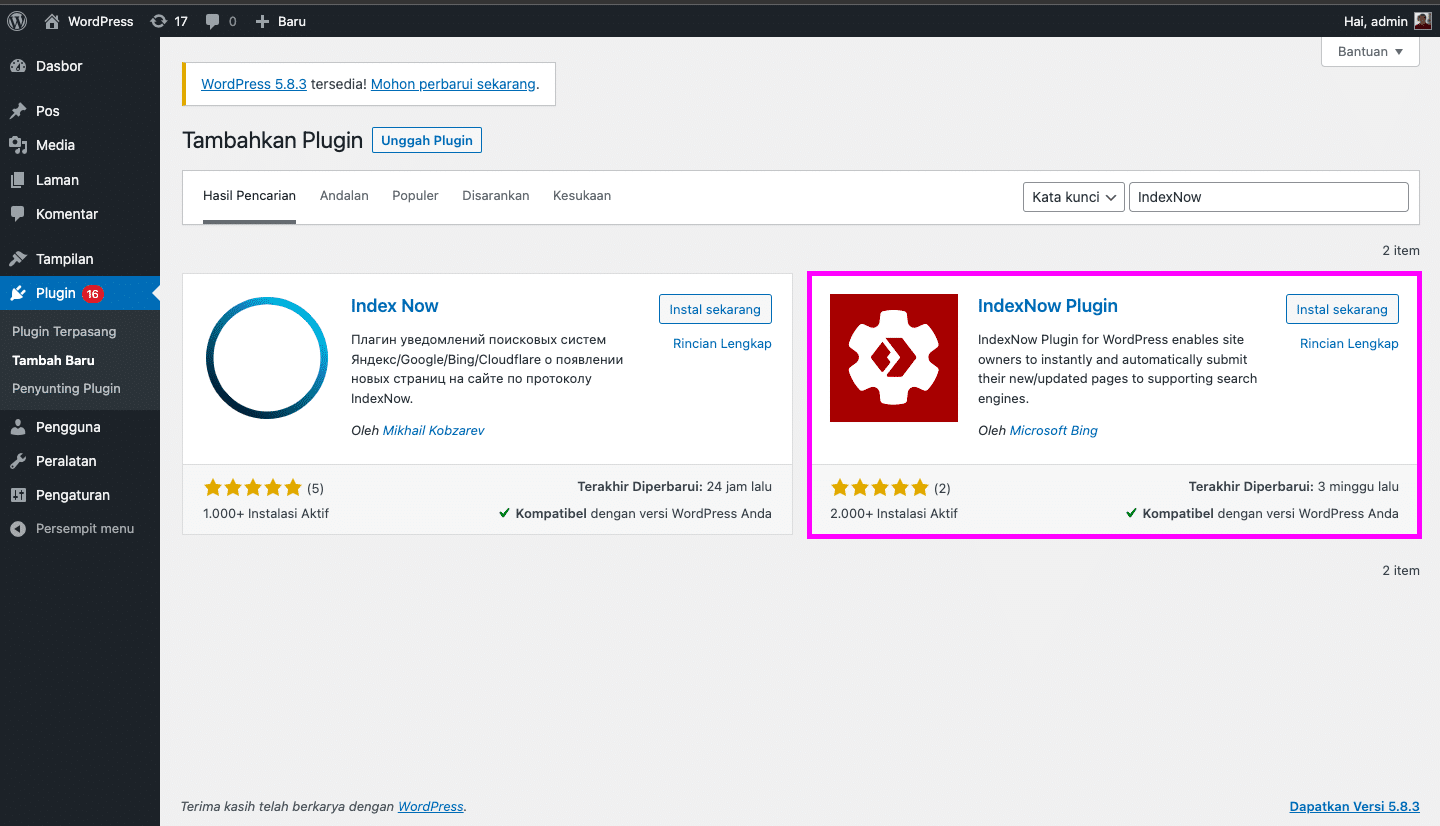 Cara memakai plugin IndexNow Di Blog WordPress