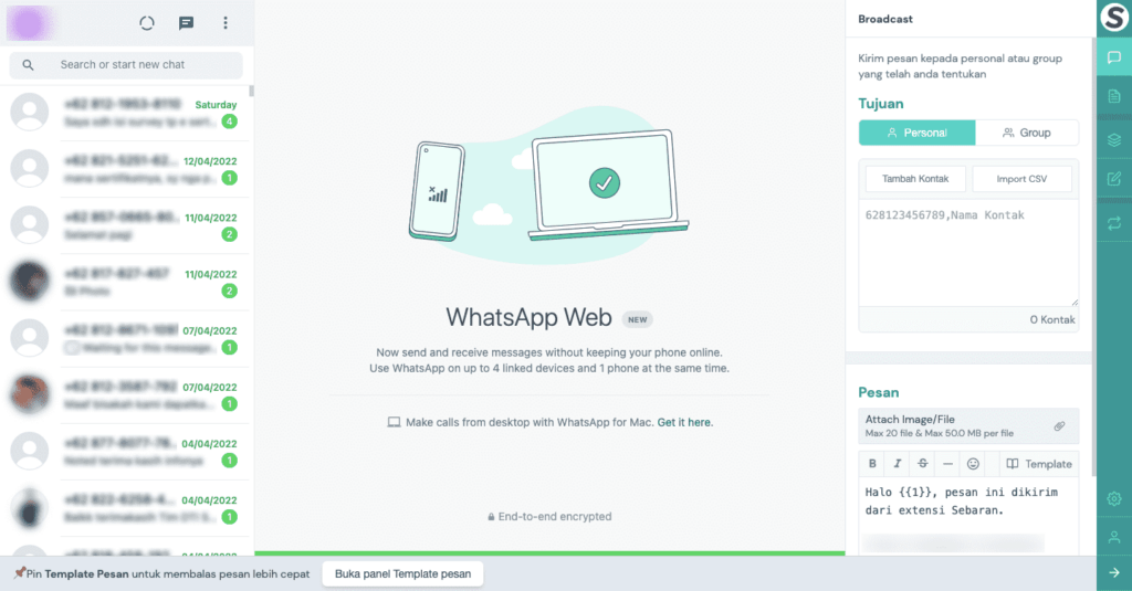 Hasil blur privasi whatsapp web melalui Sebaran