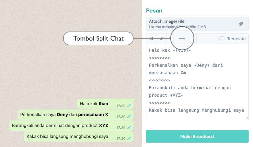 Cara melakukan split percakapan di broadcast message WhatsApp Sebaran