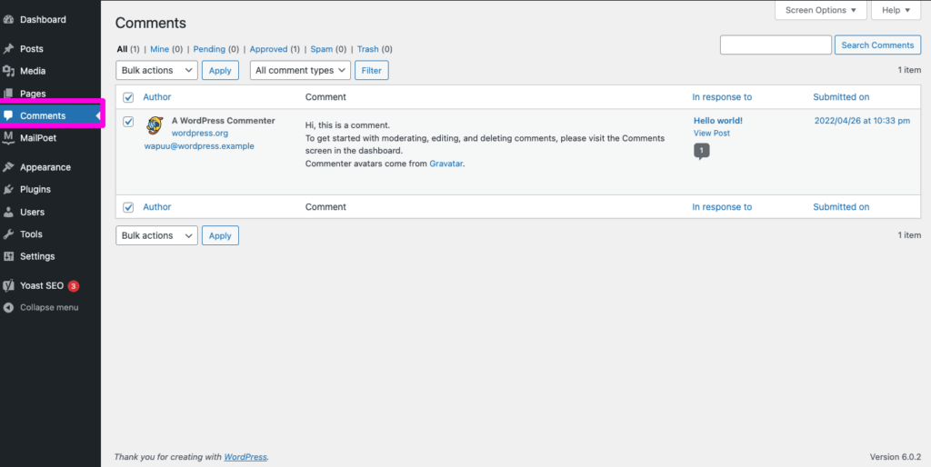 3 Cara Menghapus Semua Komentar Di WordPress 3 September 29th, 2026 • Blog Situstarget Cara mengakses menu komentar pada situs WordPress