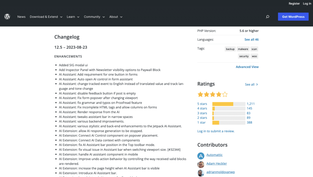 Apa Itu Changelog Pada Plugin, Theme, dan Core WordPress 4 September 26th, 2026 • Blog Situstarget Contoh changelog pada halaman plugin Jetpack WordPress