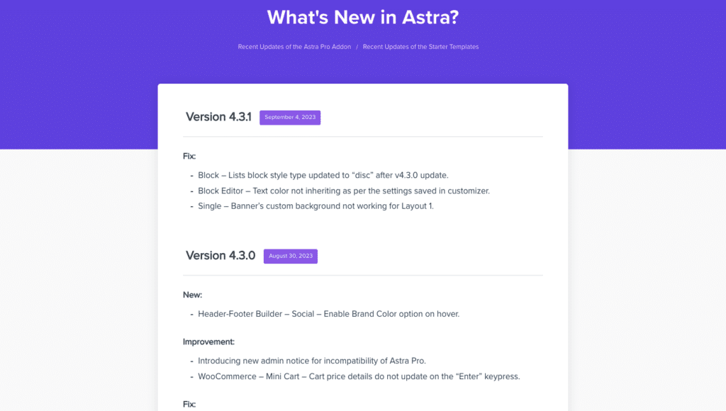Apa Itu Changelog Pada Plugin, Theme, dan Core WordPress 5 September 26th, 2026 • Blog Situstarget Contoh changelog pada theme WordPress yaitu Astra Theme