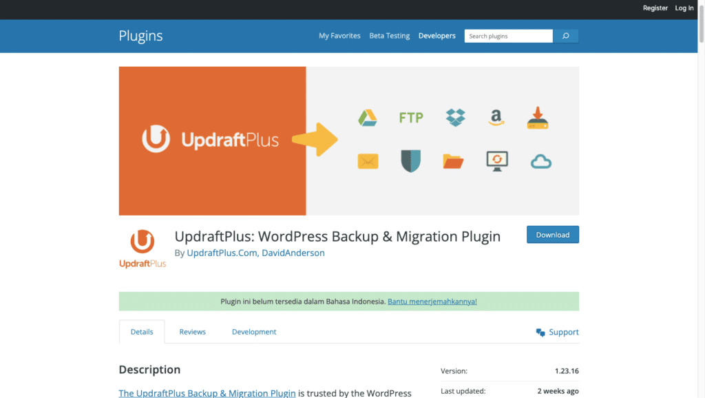 Backup WordPress Dengan Updraftplus