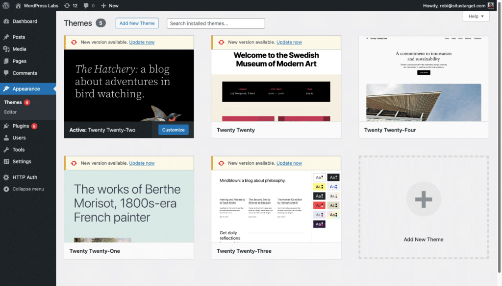 Ubah ke default theme WordPress untuk mengetahui masalah pada theme