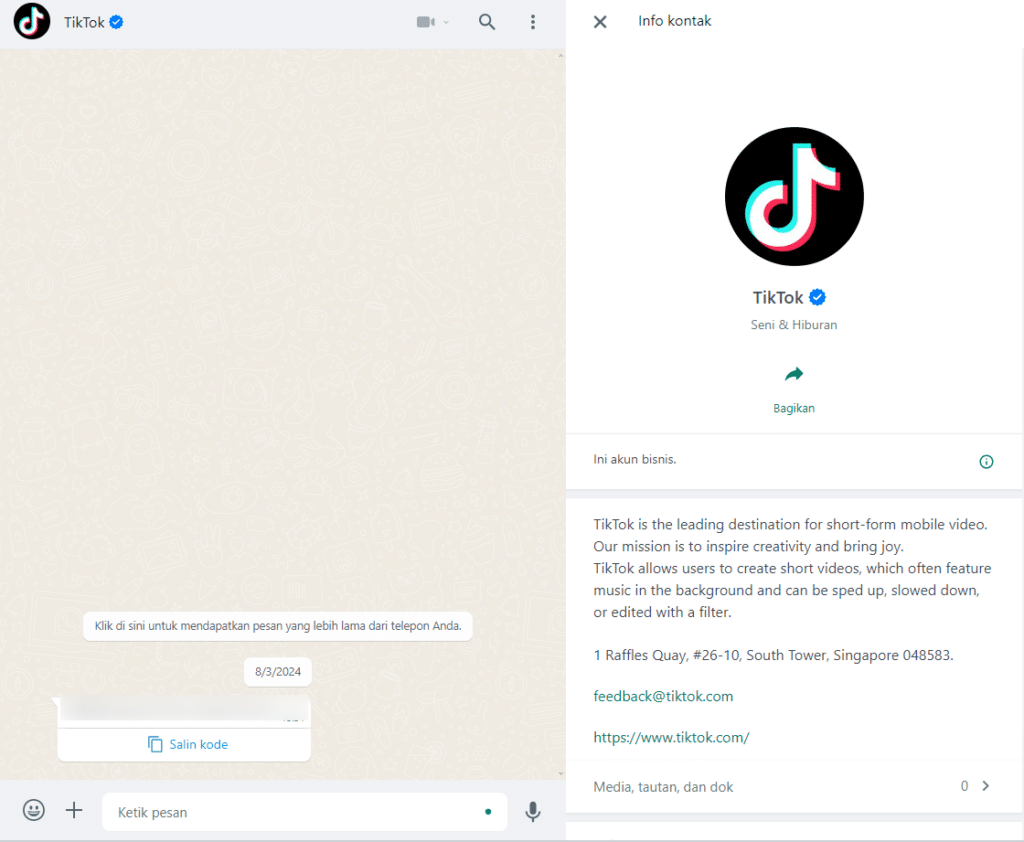 Kode Verifikasi TikTok Melalui WhatsApp, Kok Dari Nomor Personal? 3 Oktober 1st, 2026 • Blog Situstarget Kode Verifikasi TikTok Kok Dikirim Dari Nomor yang Random