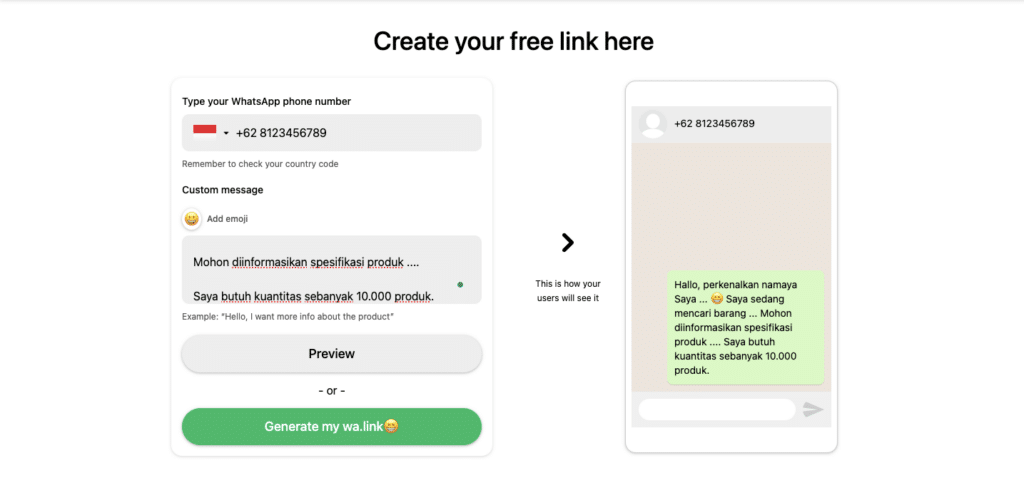 5 Cara Membuat Link WhatsApp untuk Promosi Bisnis Online 3 September 29th, 2026 • Blog Situstarget Cara membuat custom pesan di link WhatsApp dengan menggunakan website create.wa.link