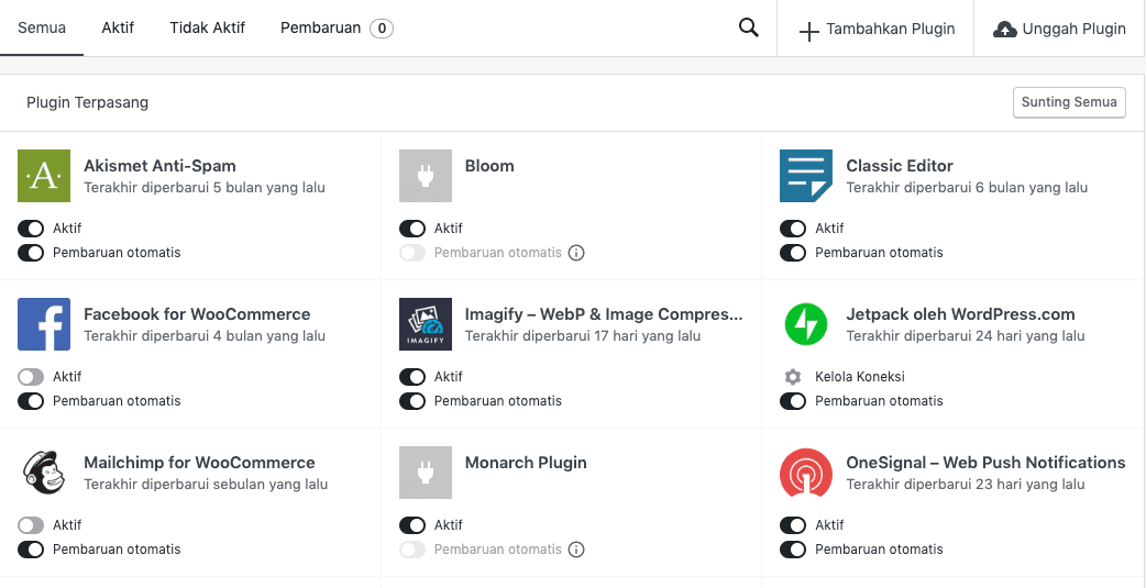 Cara memperbaharui plugin otomatis menggunakan jetpack