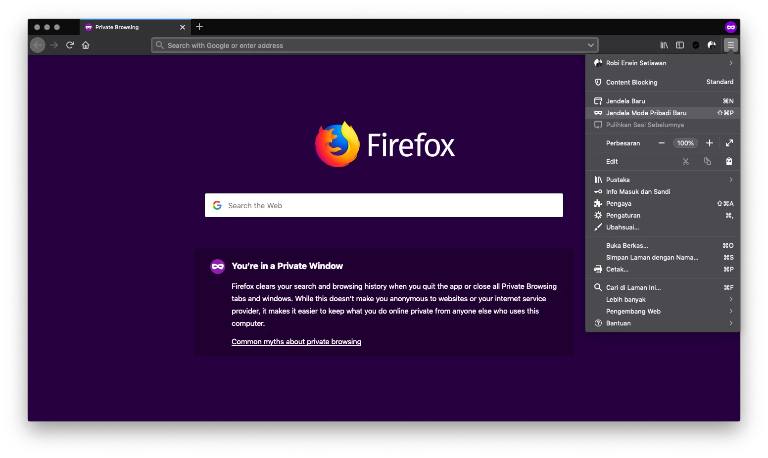 Cara menggunakan mode penjelajahan pribadi pada browser mozilla firefox