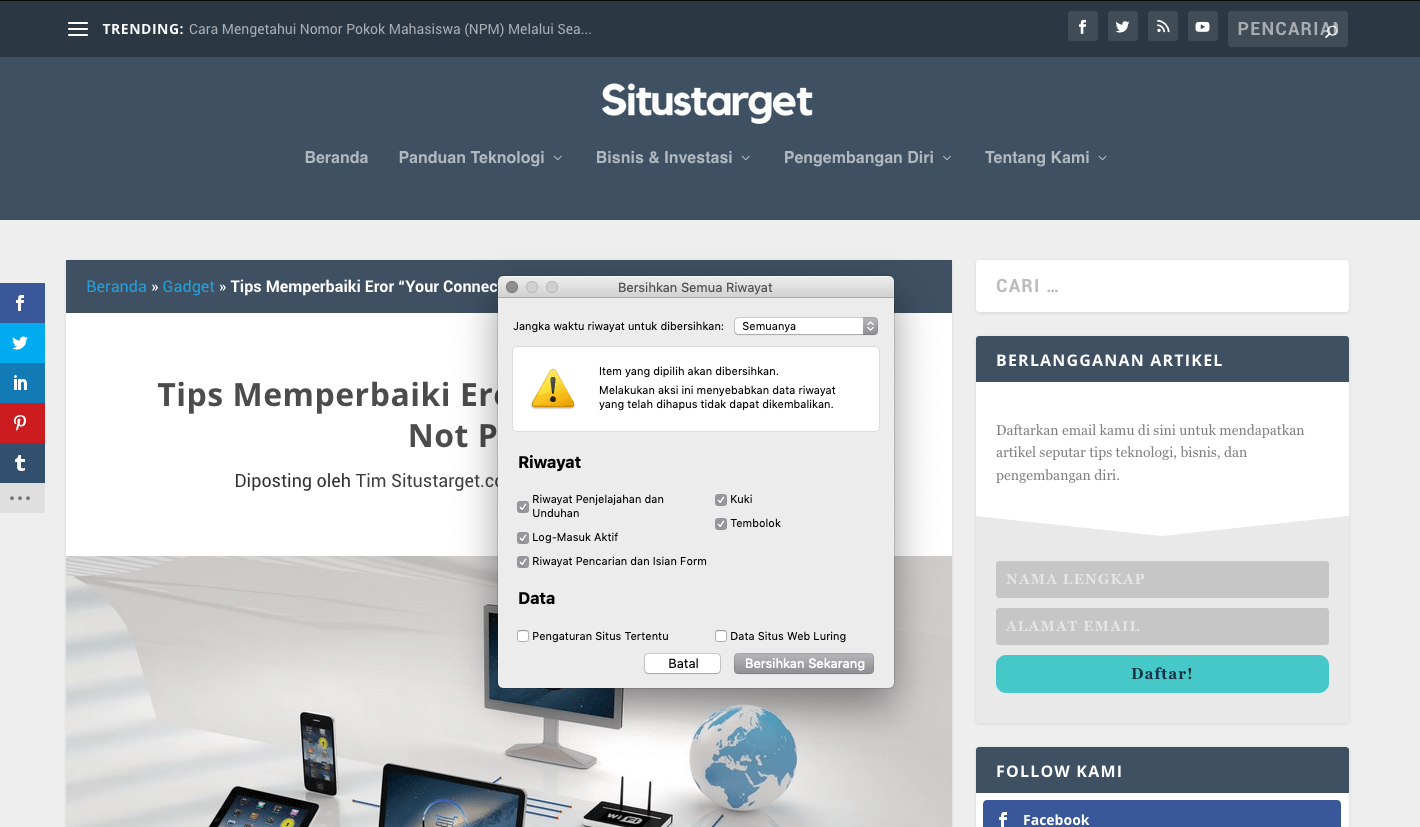 Tidak Bisa Login WordPress? Berikut 9 Cara Memperbaikinya 7 September 29th, 2026 • Blog Situstarget Hapus cookie dan cache untuk memperbaiki masalah login di WordPress