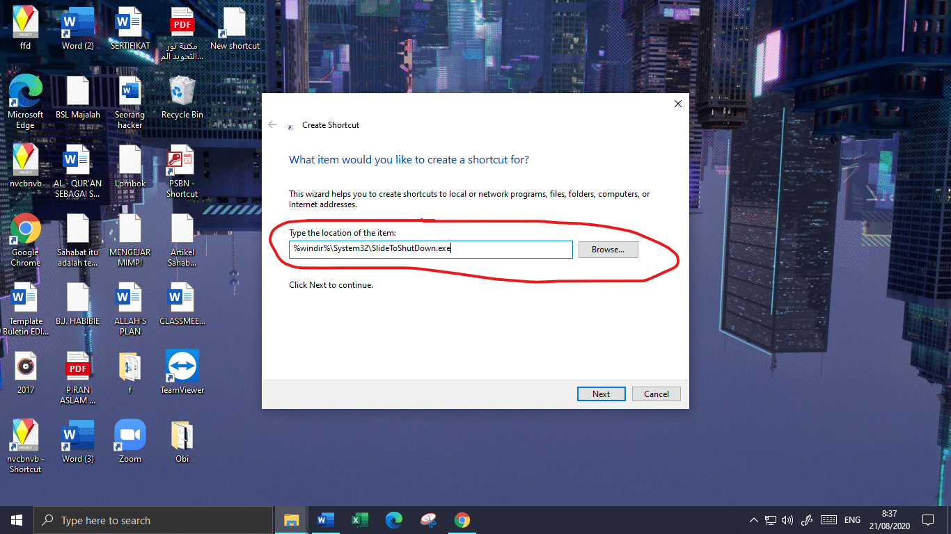 Cara membuat shortcut Shutdown di Windows 10