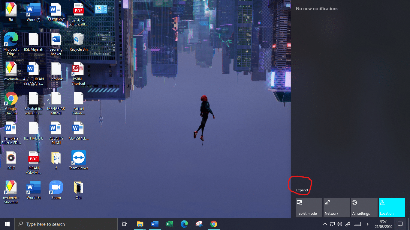 Klik tombol expand di notifikasi panel Windows 10