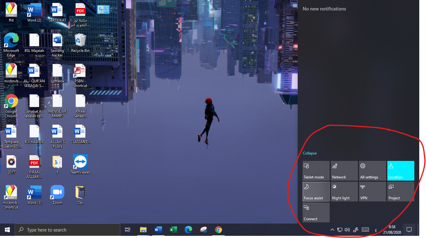 Pilih focus Assist untuk menghilangkan notifikasi melayang di Windows 10