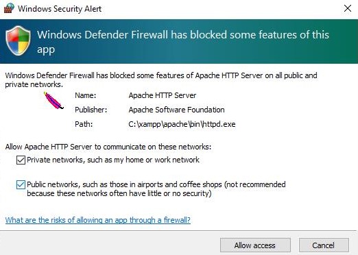 Izinkan firewall untuk menjalankan aplikasi XAMPP