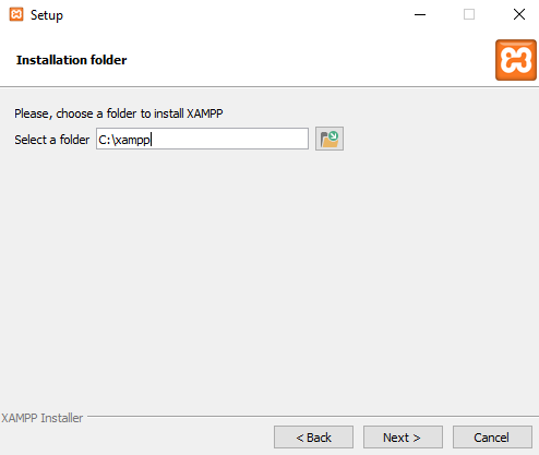Pilih lokasi folder XAMPP di Drive C di WIndows 10