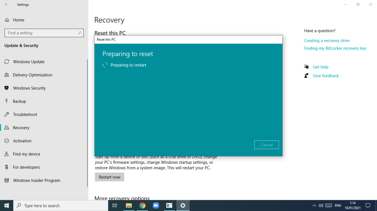 Proses Restart Windows 10