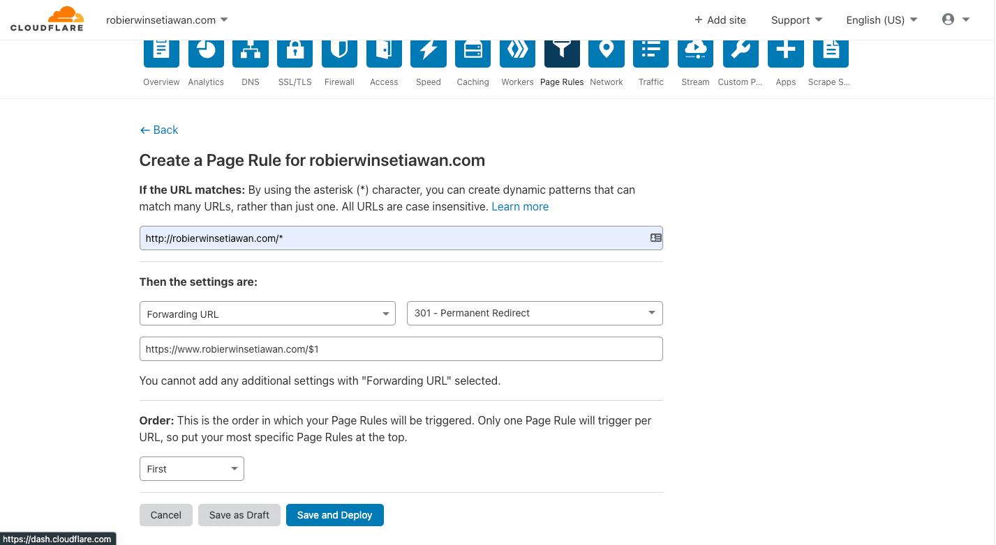 Cara Redirect Domain Non WWW Menggunakan WWW dengan Page Rule Cloudflare