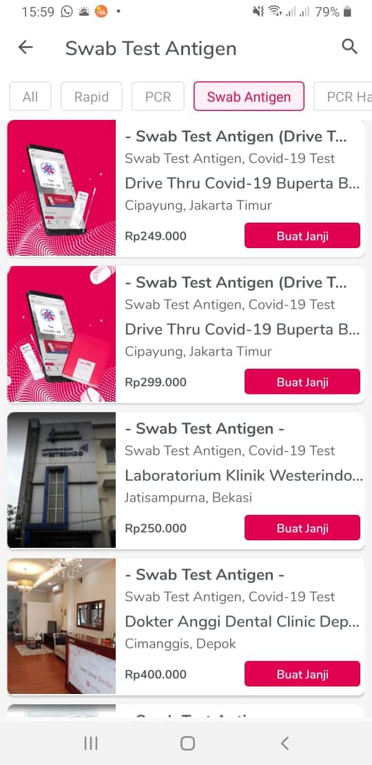 Pilih test covid-19 yang diinginkan apakah rapidtest, rapid antigen, atau PCR