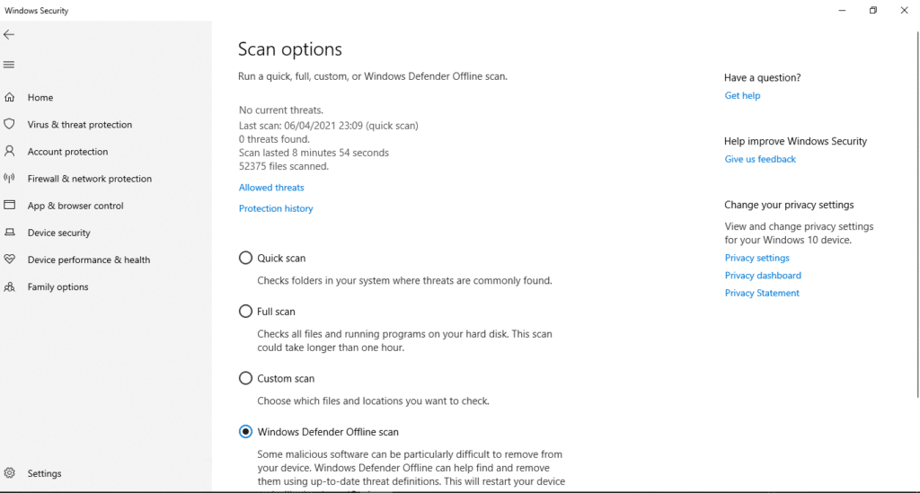 Cara melakukan pemindaian Windows Defender secara offline