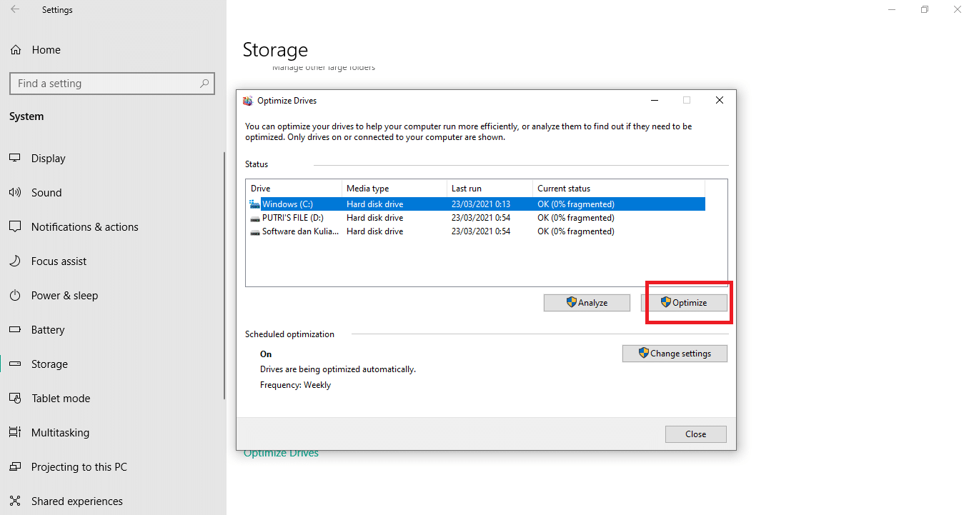 Cara optimasi Drive pada Windows 10